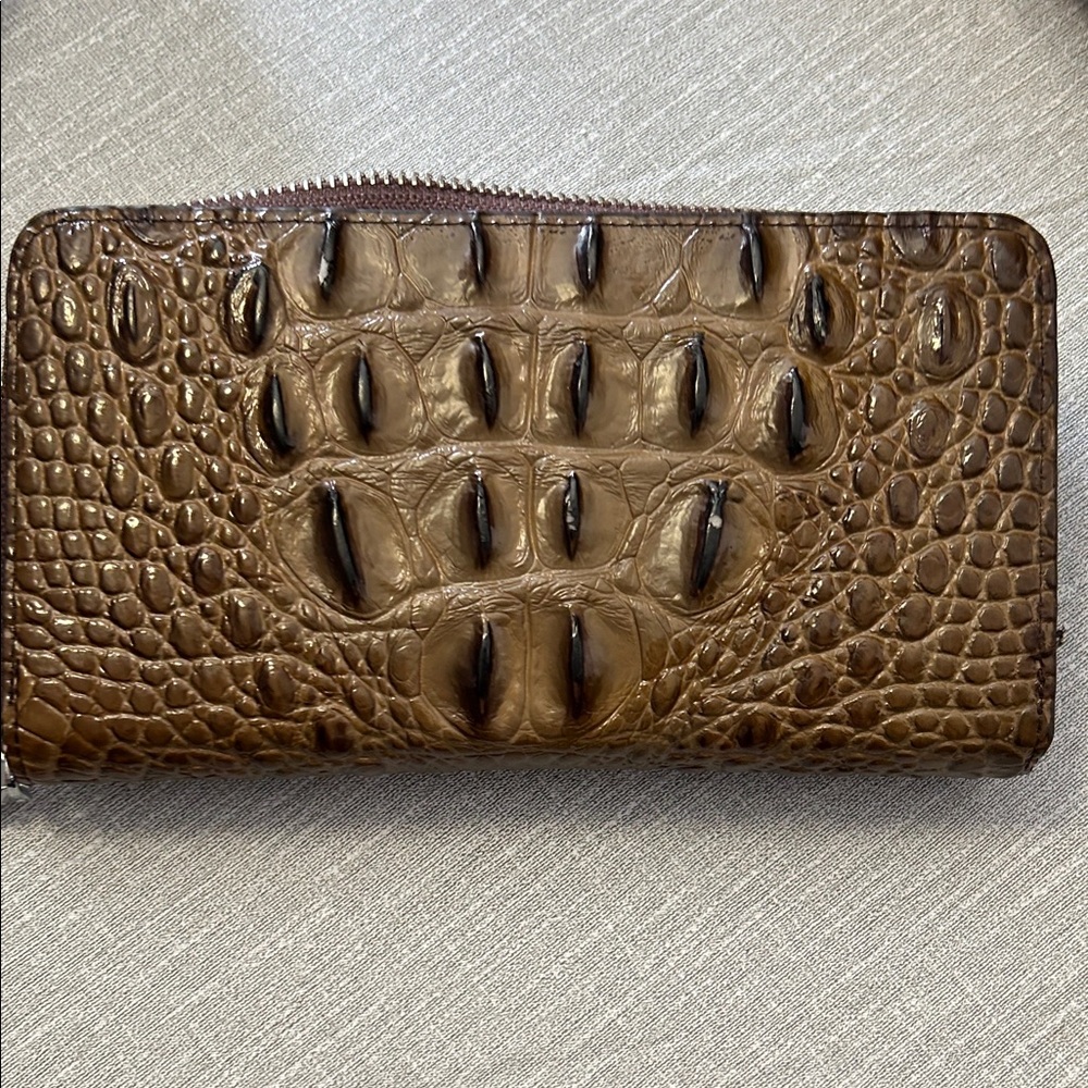 Croc-Embossed Zip Wallet - Brown